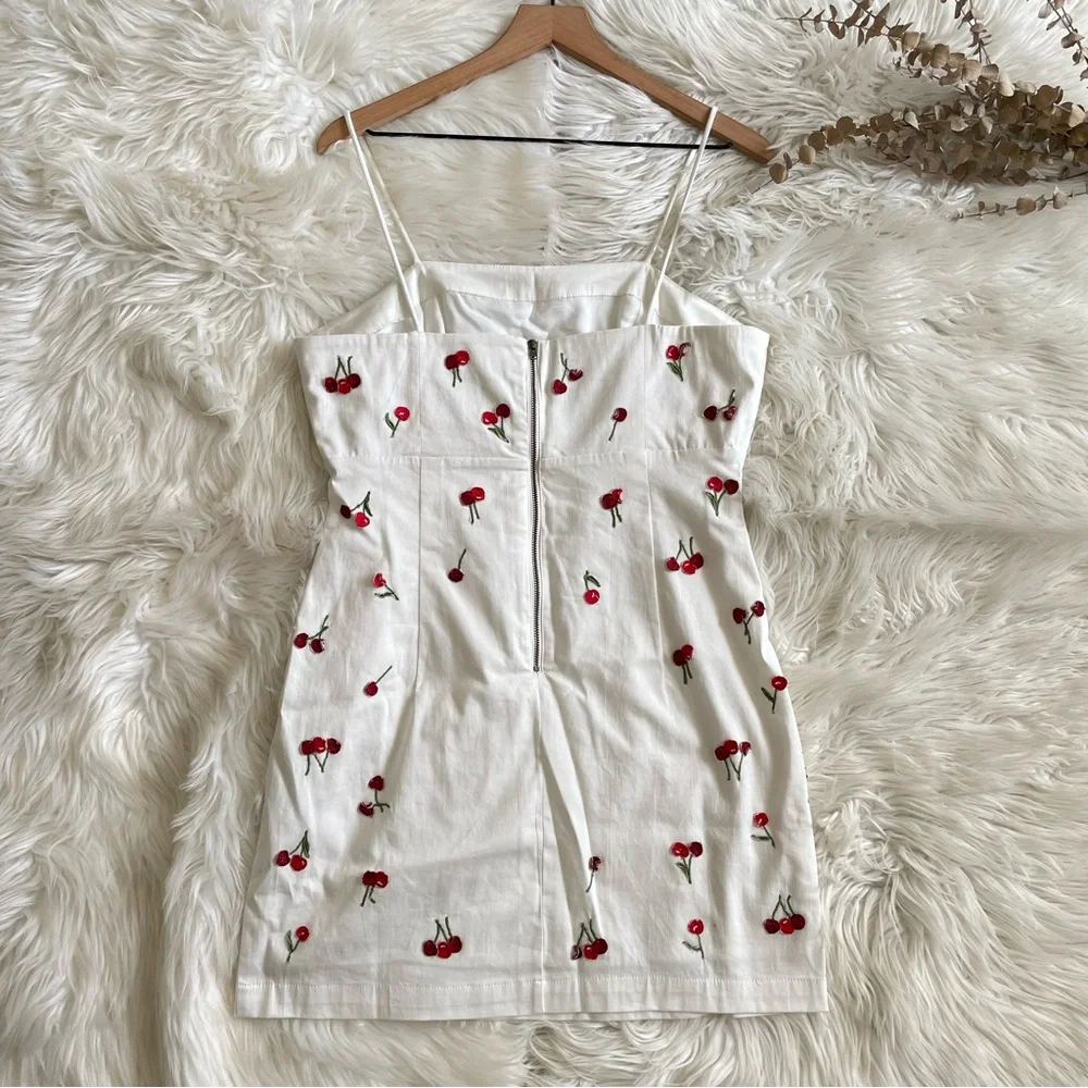 Anthropologie Maeve The Brynne 3D Cherry Mini Dress White Size 8 - Picture 11 of 16
